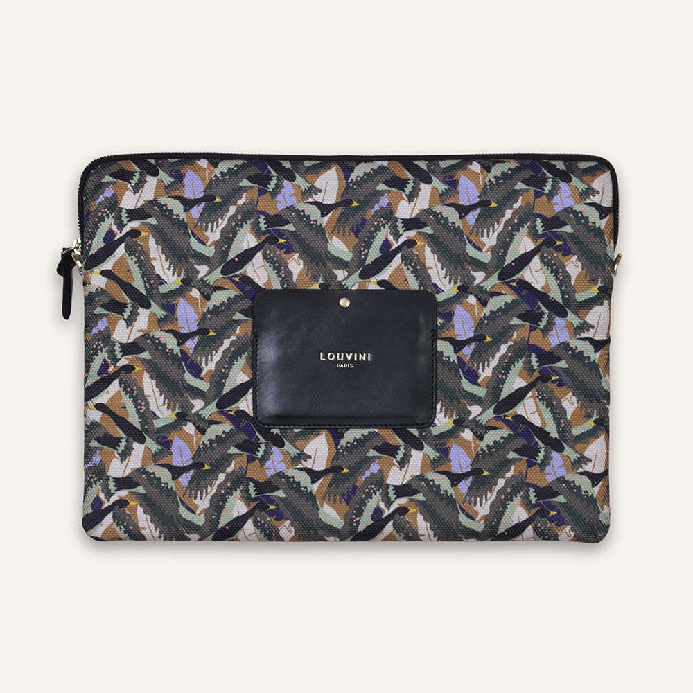 Pochette ordinateur STELLA Oiseaux - Kaki